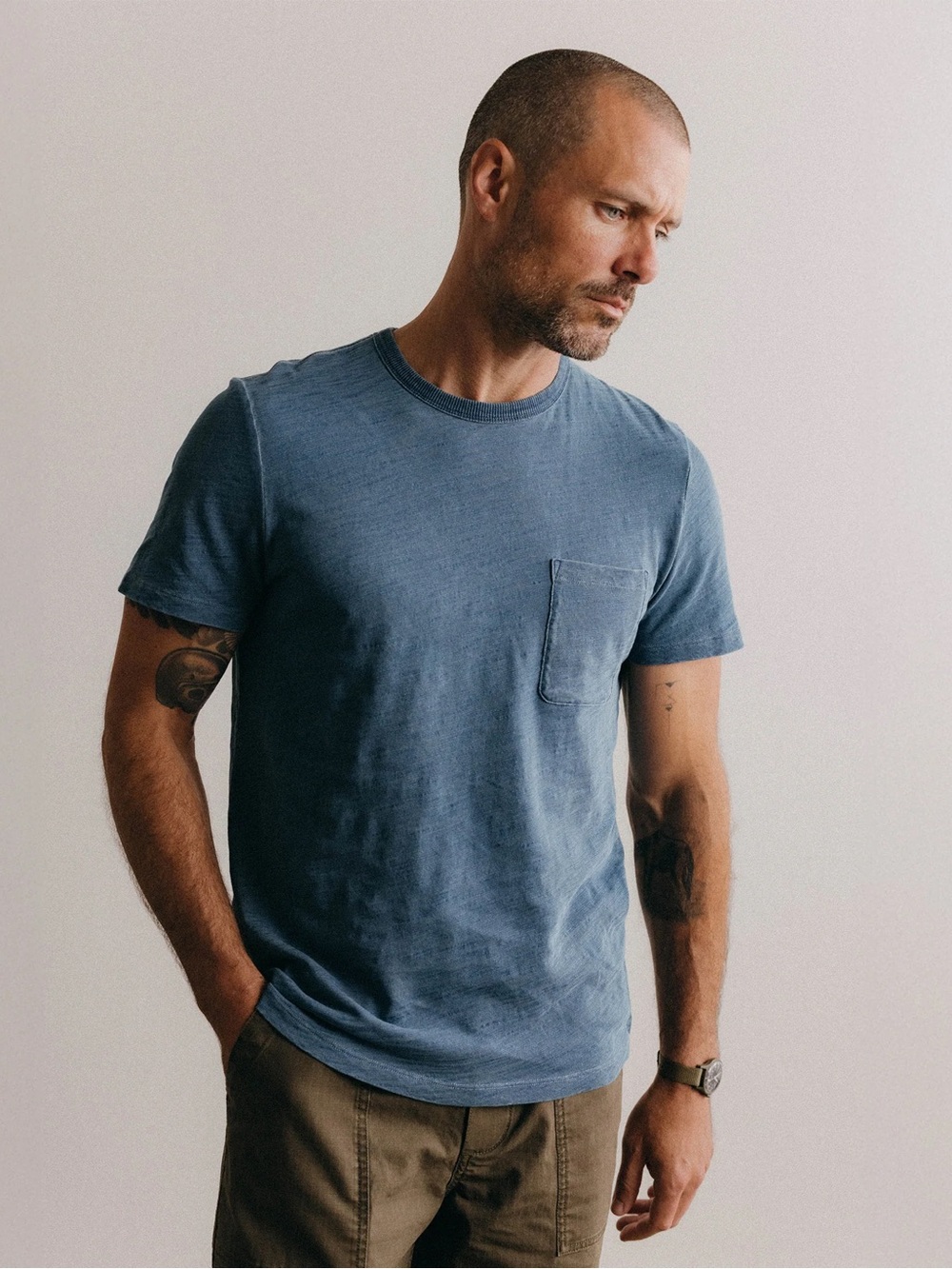 Taylor Stitch The Slub Tee Washed Indigo Pocket T Shirt Men’s Medium